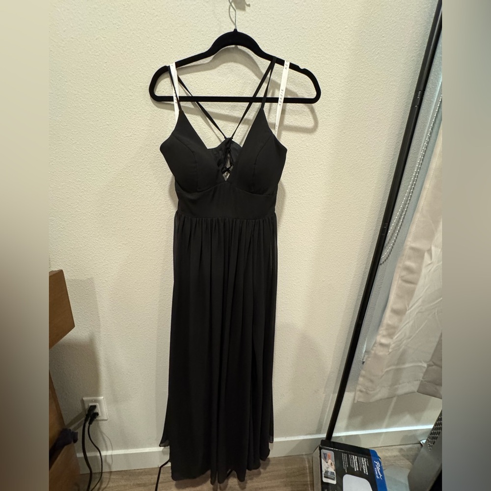 Aaida Azazie Black A-Line Bow Chiff Black Dress (Size 10) Altered for 5'2 height